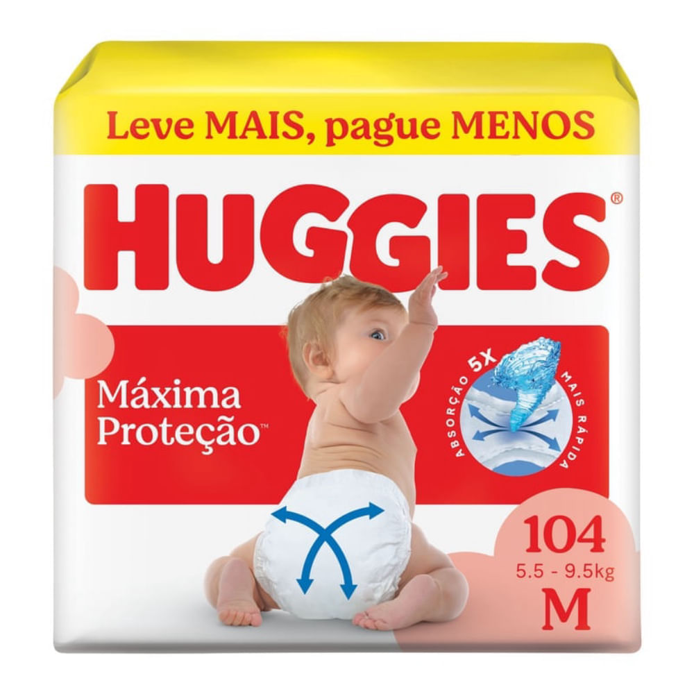 Kit com 3 Unidades de Huggies Fralda Descartável Máxima Proteção M 104 Unidades