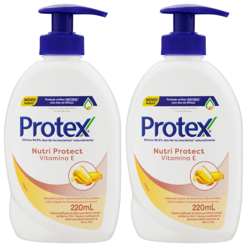 Kit com 2 Unidades de Sabonete Líquido Antibacteriano Protex Nutri Protect Vitamina E com 220ml
