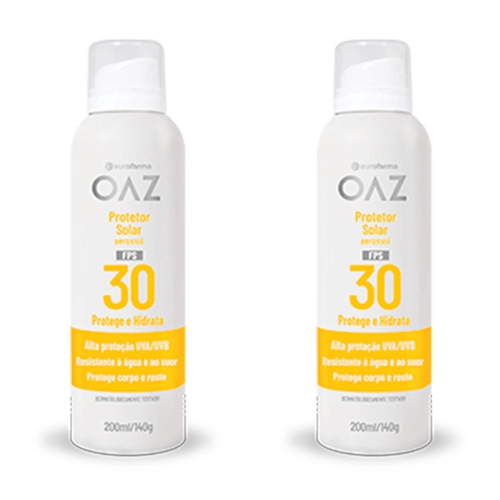 Kit com 2 Unidades de Protetor Solar Oaz Aerossol Adulto Fps30 Com 200Ml Eurofarma Kit com 2 Unidades de Protetor Solar Oaz Aerossol Adulto Fps30 Com 200Ml Eurofarma