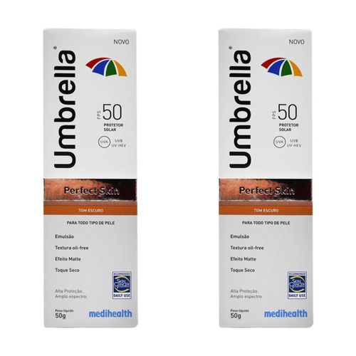 Kit com 2 Unidades de Protetor Solar Perfect Skin Escuro Umbrella FPS 50 50g Kit com 2 Unidades de Protetor Solar Perfect Skin Escuro Umbrella FPS 50 50g