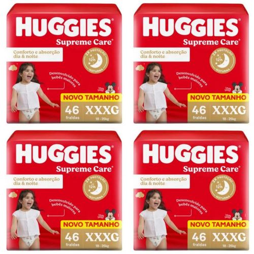 Kit com 4 Unidades de Fralda Huggies Supreme Care XXXG 46 Unidades cada Kit com 4 Unidades de Fralda Huggies Supreme Care XXXG 46 Unidades cada