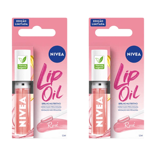 Kit com 2 Unidades de Lip Oil Nivea Brilho Nutritivo Rosé 5,5Ml Kit com 2 Unidades de Lip Oil Nivea Brilho Nutritivo Rosé 5,5Ml