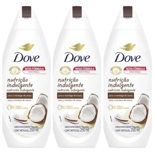 Kit com 3 Unidades de Dove Sabonete Líquido Coco e Manteiga de Cacau 250ml