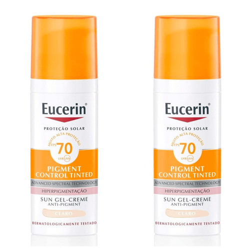 Kit com 2 Unidades de Protetor Solar Facial Eucerin Pigment Control Tinted Claro FPS70 50ml Kit com 2 Unidades de Protetor Solar Facial Eucerin Pigment Control Tinted Claro FPS70 50ml