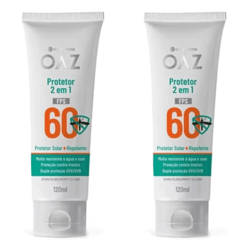 Kit com 2 Unidades de OAZ Protetor Solar e Repelente FPS60 120ml Kit com 2 Unidades de OAZ Protetor Solar e Repelente FPS60 120ml