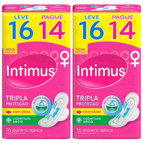 Kit com 2 Unidades de Intimus Tripla Proteção Seca Absorvente Com Abas 16 Unidades Kit com 2 Unidades de Intimus Tripla Proteção Seca Absorvente Com Abas 16 Unidades