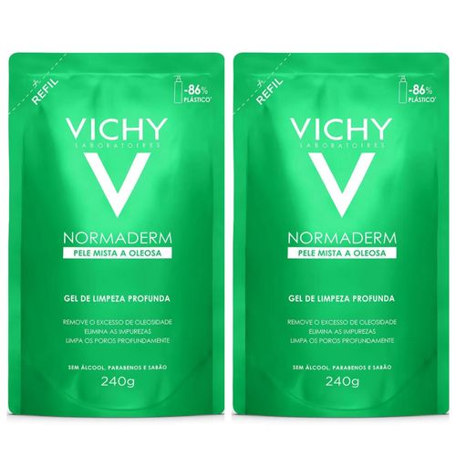 Kit com 2 Unidades de Normaderm Gel De Limpeza Profunda Vichy Refil 240g Kit com 2 Unidades de Normaderm Gel De Limpeza Profunda Vichy Refil 240g