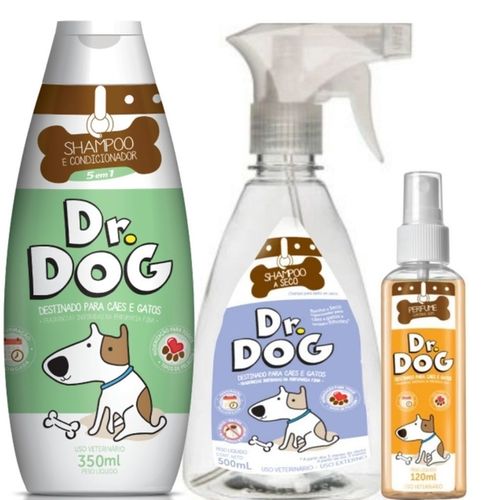 Kit Shampoo e Condicionador Pet+ banho a seco Cao Gato + 1 Perfume Amadeirado Antialérgico