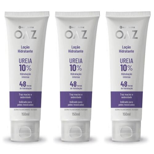 Kit com 3 Unidades de Oaz Loção Hidratante com 10% de Ureia Hidratação Intensa 48 Horas 150ml Eurofarma