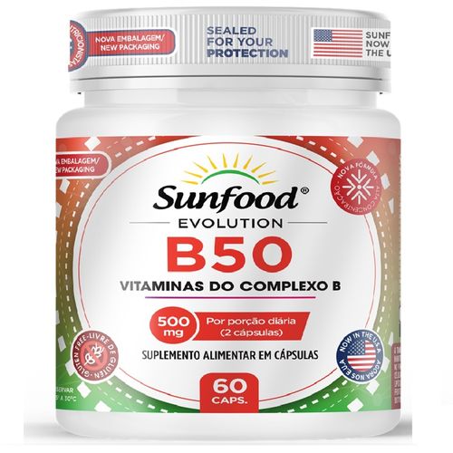 B50 COMPLEXO B DE VITAMINAS 500MG 60 CAPS SUNFOOD EVOLUTION