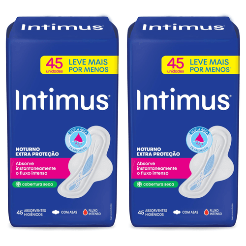 Kit com 2 Unidades de Absorvente Com Abas Intimus Noturno Seca 45 Unidades