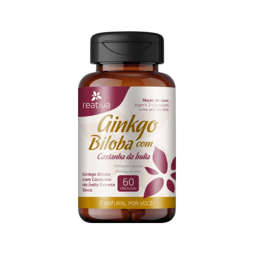 Ginkgo Biloba + Castanha da Índia 500mg suplemento Natural 60caps Ginkgo Biloba + Castanha da Índia 500mg suplemento Natural 60caps