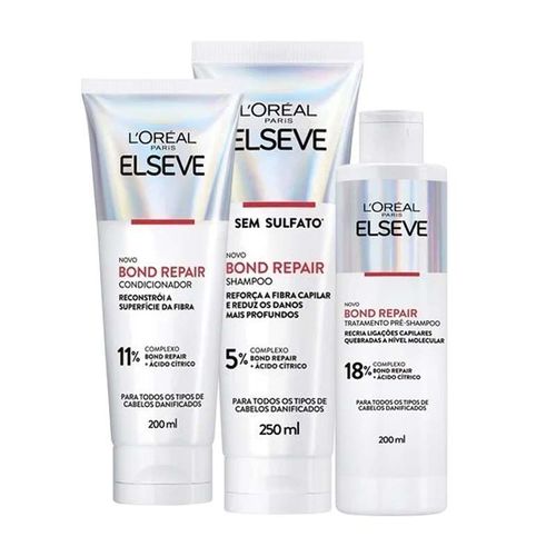 Kit Tratamento Pré Shampoo + Shampoo + Condicionador Elseve Bond Repair L'Oréal Paris Kit Tratamento Pré Shampoo + Shampoo + Condicionador Elseve Bond Repair L'Oréal Paris