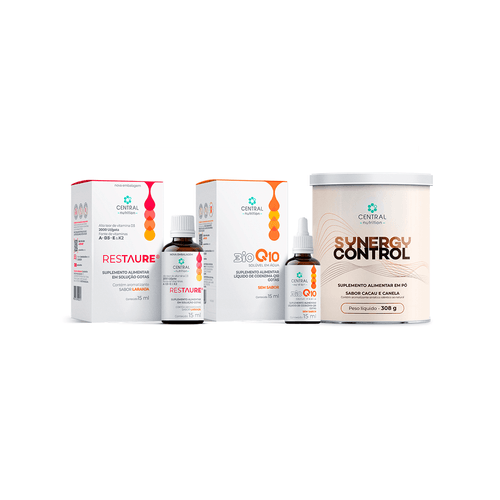 Kit Saúde Metabólica e Equilíbrio Glicêmico (SYNERGY CONTROL Cacau e Canela + BIOQ10 Gotas + RESTAURE® Gotas)