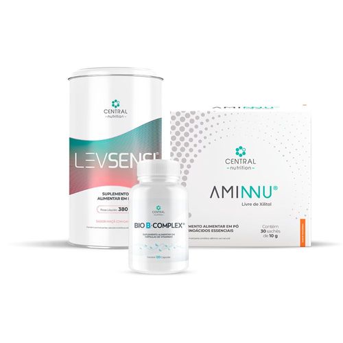 Kit Desmame e transição do uso de análogos do GLP-1 (LEVSENSI® Sabor Maçã com Canela + AMINNU® Sem Xilitol Sabor Tangerina + BIO B-COMPLEX®)