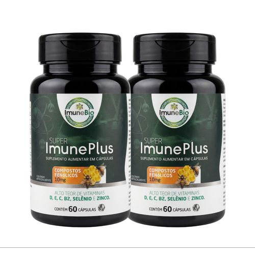 Kit 2 Suplementos Super Imune Plus 490 mg - 10 mg de Própolis + Vitaminas e Minerais Essenciais Premium - 60 Cáps. Kit 2 Suplementos Super Imune Plus 490 mg - 10 mg de Própolis + Vitaminas e Minerais Essenciais Premium - 60 Cáps.