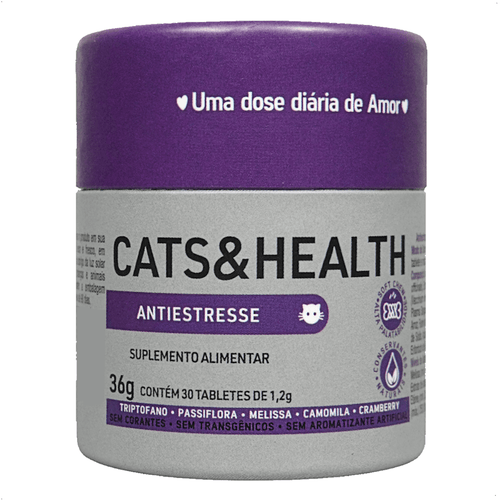 CATS & HEALTH SUPLEMENTO PARA GATOS ANTIESTRESSE 36G COM 30 TABLETES DOGS CARE CATS & HEALTH SUPLEMENTO PARA GATOS ANTIESTRESSE 36G COM 30 TABLETES DOGS CARE