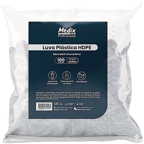 Luva Plástica HDPE Não Estéril Descartável 100 unidades Luva Plástica HDPE Não Estéril Descartável 100 unidades