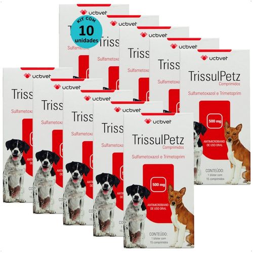 TRISSULPETZ 500MG COM 15 COMPRIMIDOS PARA CÃES UCBVET KIT COM 10 TRISSULPETZ 500MG COM 15 COMPRIMIDOS PARA CÃES UCBVET KIT COM 10