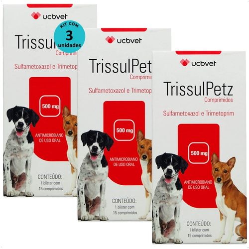 TRISSULPETZ 500MG COM 15 COMPRIMIDOS PARA CÃES UCBVET KIT COM 3