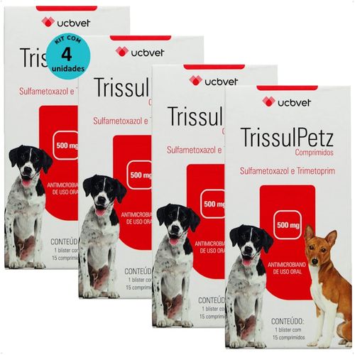 TRISSULPETZ 500MG COM 15 COMPRIMIDOS PARA CÃES UCBVET KIT COM 4