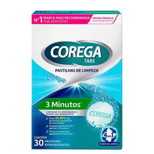 Corega Tabs Limpador de Próteses Dentárias Sabor Menta 30 pastilhas