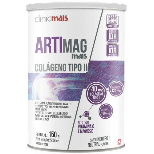 ARTIMAG MAIS COLAGENO TIPO 2 + MAGNÉSIO + VIT C SOLÚVEL SABOR NEUTRO 150G - CLINICMAIS