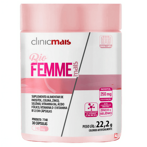 BIO FEMME MAIS BEM ESTAR FEMININO INOSITOL + COLINA + VITAMINAS E MINERAIS 30 CAPS - CLINICMAIS