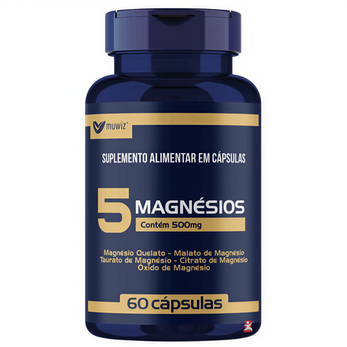 5 MAGNESIOS - QUELATO + MALATO + TAURATO + CITRATO + ÓXIDO 60 CAPSULAS - MUWIZ