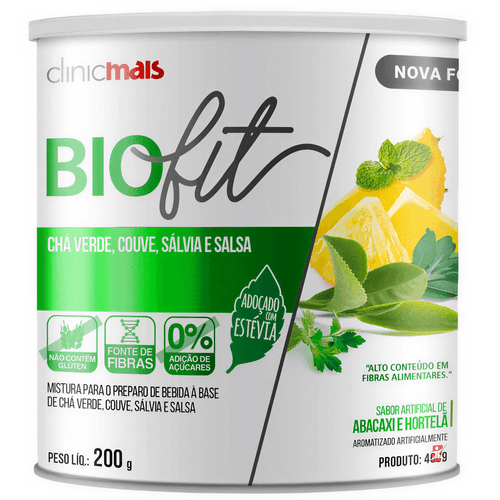 BIOFIT SOLÚVEL CHÁ VERDE + COUVE + SÁLVIA + SALSA - ABACAXI COM HORTELÃ 200G - CLINICMAIS BIOFIT SOLÚVEL CHÁ VERDE + COUVE + SÁLVIA + SALSA - ABACAXI COM HORTELÃ 200G - CLINICMAIS