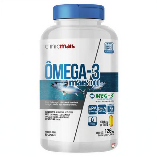 OMEGA 3 MAIS 1000 - ÓLEO DE PEIXE + VITAMINA E 90 CAPSULAS 1000MG - CLINICMAIS