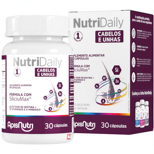NUTRIDAILY CABELOS E UNHAS SILICIUMAX® + 12 VITAMINAS + 6 MINERAIS 30 CAPSULAS - APISNUTRI