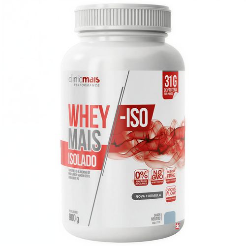 WHEY MAIS ISOLADO 31G DE PROTEÍNA POR PORÇÃO SABOR NEUTRO 900G - CLINICMAIS