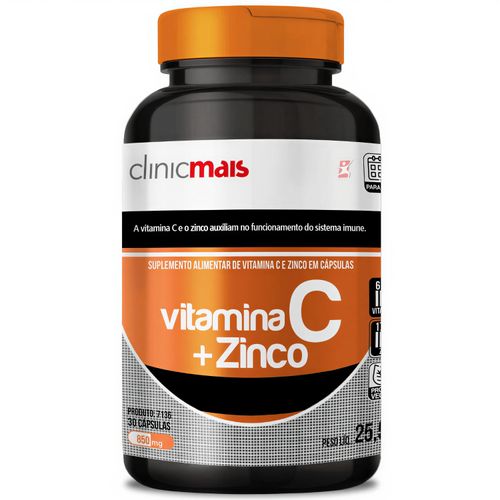 VITAMINA C 613MG + ZINCO 19MG 30 CÁPSULAS 1 CÁPSULA AO DIA - CLINICMAIS VITAMINA C 613MG + ZINCO 19MG 30 CÁPSULAS 1 CÁPSULA AO DIA - CLINICMAIS
