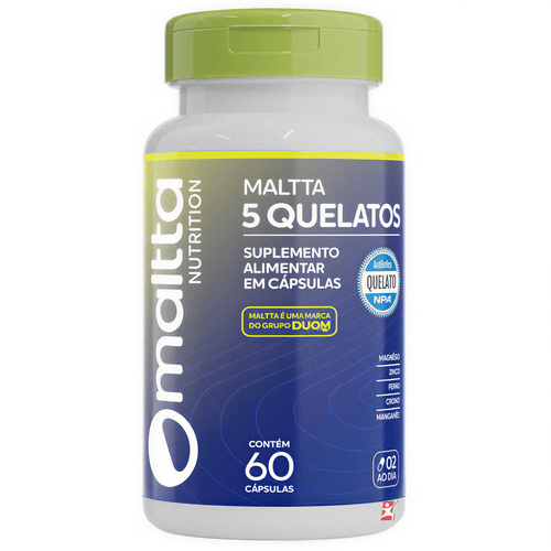 MALTTA 5 QUELATOS - MAGNÉSIO+ZINCO+FERRO+CROMO+MANGANÊS 60 CÁPSULAS - MALTTA NUTRTITION