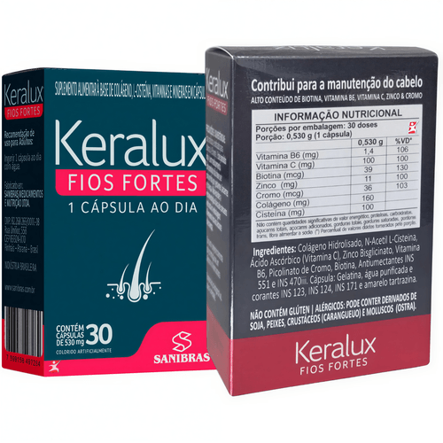 KERALUX FIOS FORTES CABELO PELE E UNHA 30 CAPSULAS - SANIBRAS KERALUX FIOS FORTES CABELO PELE E UNHA 30 CAPSULAS - SANIBRAS