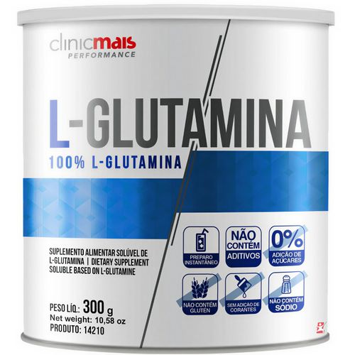 L-GLUTAMINA 100% GLUTAMINA PURA SOLÚVEL 300G SEM SABOR - CLINICMAIS