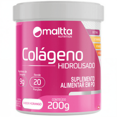 COLÁGENO HIDROLISADO PEPTÍDEOS + BIOTINA + VIT C + VIT D + VIT E 200G MORANGO - MALTTA NUTRITION