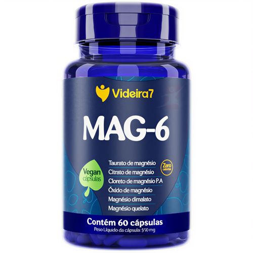 MAG-6 MIX 6 MAGNÉSIOS - TAURATO+CITRATO+PA+ÓXIDO+DIMALATO+QUELATO 60 CÁPSULAS VEGANAS – VIDEIRA7