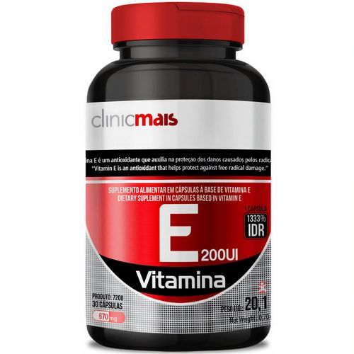 VITAMINA E 200UI POR CÁPSULA 1333% DA IDR 30 CÁPSULAS - CLINICMAIS VITAMINA E 200UI POR CÁPSULA 1333% DA IDR 30 CÁPSULAS - CLINICMAIS