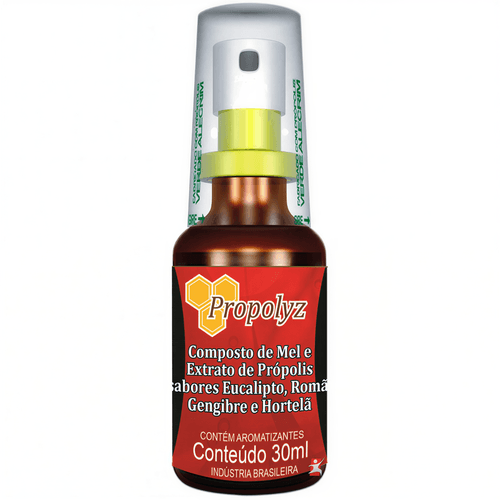 SPRAY VERMELHO - MEL E PRÓPOLIS EUCALIPTO, ROMÃ, GENGIBRE E HORTELÃ 30ML - PROPOLYZ SPRAY VERMELHO - MEL E PRÓPOLIS EUCALIPTO, ROMÃ, GENGIBRE E HORTELÃ 30ML - PROPOLYZ