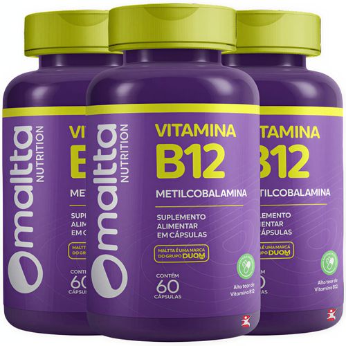 KIT 3 VITAMINA B12 METILCOBALAMINA 1 AO DIA TOTAL 180 CÁPSULAS VEGANAS CONCENTRADAS - MALTTA NUTRITION