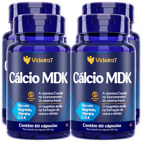 KIT 4 CALCIO MDK - MAGNÉSIO + VITAMINA D + VITAMINA K2 TOTAL 240 CÁPSULAS - VIDEIRA 7 KIT 4 CALCIO MDK - MAGNÉSIO + VITAMINA D + VITAMINA K2 TOTAL 240 CÁPSULAS - VIDEIRA 7