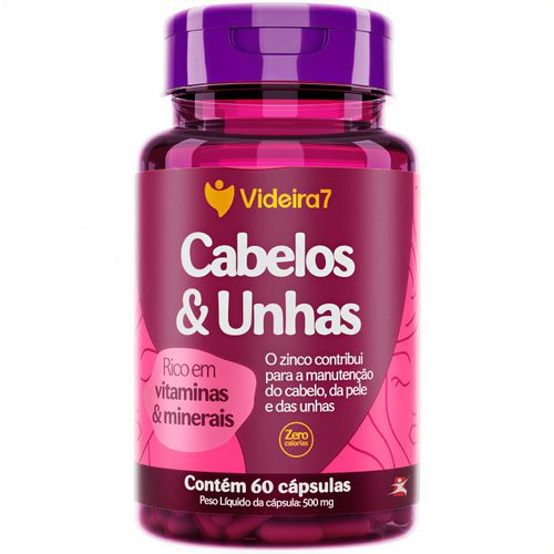 CABELOS E UNHAS FÓRMULA CONCENTRADA RICA EM VITAMINAS E MINERAIS 60 CÁPSULAS – VIDEIRA7