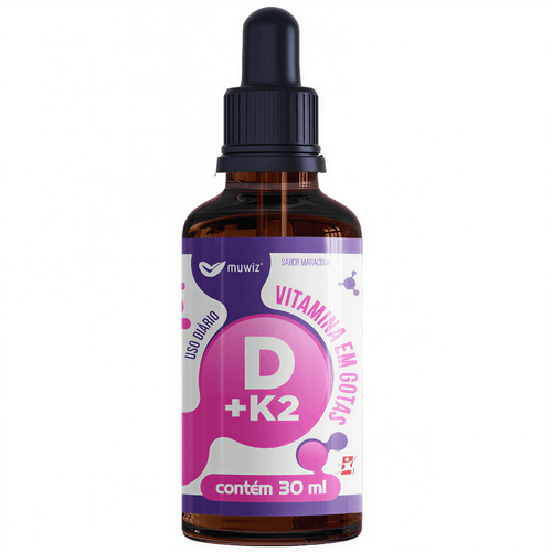 VITAMINA D3 + K2 EM GOTAS 30 ML FÓRMULA CONCENTRADA SABOR MARACUJÁ 120 DOSES - MUWIZ VITAMINA D3 + K2 EM GOTAS 30 ML FÓRMULA CONCENTRADA SABOR MARACUJÁ 120 DOSES - MUWIZ
