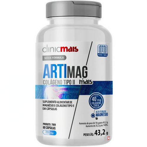 ARTIMAG MAIS - COLÁGENO TIPO 2 + MAGNÉSIO 60 CÁPSULAS - CLINICMAIS ARTIMAG MAIS - COLÁGENO TIPO 2 + MAGNÉSIO 60 CÁPSULAS - CLINICMAIS