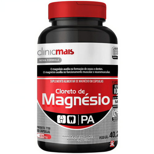 CLORETO DE MAGNÉSIO PA VEGANO CONCENTRADO 60 CÁPSULAS 350MG NA DOSE- CLINICMAIS