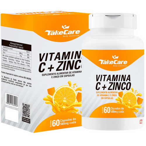 VITAMINA C + ZINCO FÓRMULA ANTIOXIDANTE CONCENTRADA PARA IMUNIDADE 60 CÁPSULAS - TAKE CARE VITAMINA C + ZINCO FÓRMULA ANTIOXIDANTE CONCENTRADA PARA IMUNIDADE 60 CÁPSULAS - TAKE CARE