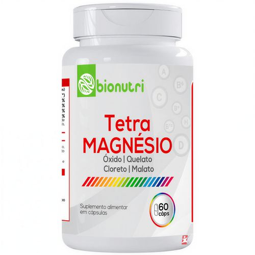 TETRA MAGNÉSIO - ÓXIDO + QUELATO + CLORETO + MALATO 60 CÁPSULAS - BIONUTRI