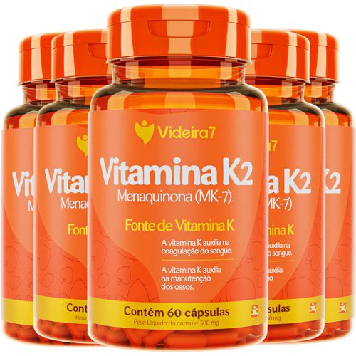 KIT 5 VITAMINA K2 MENAQUINONA MK-7 1 AO DIA 100% IDR TOTAL 300 CÁPSULAS - VIDEIRA7